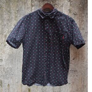 Stüssy Black Short Sleeve Button-Up Shirt Medium – Playing Card Print